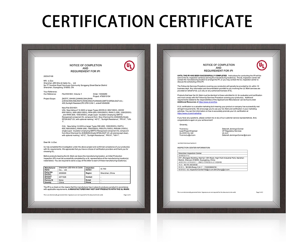 Aluminum Conductor XHHW-2 Certificate